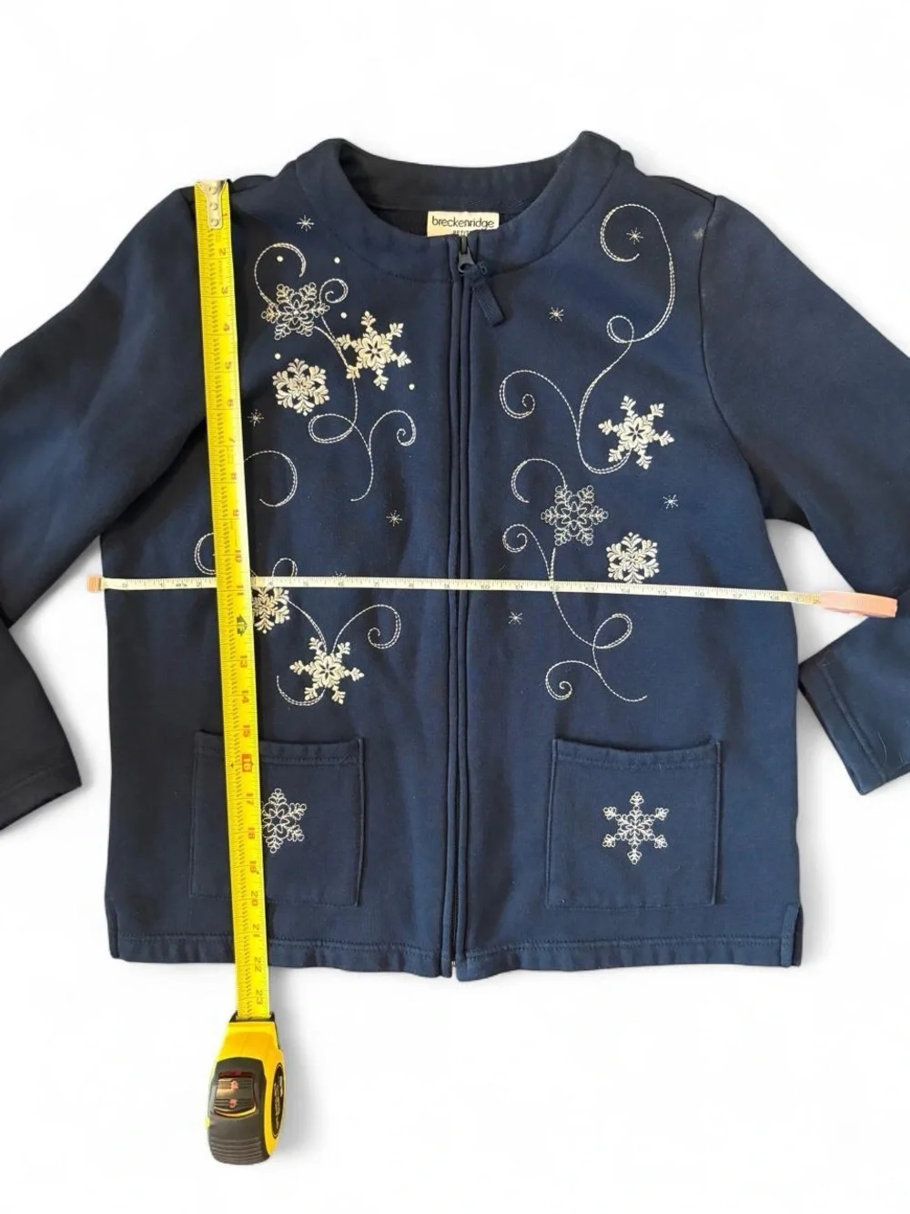 Breckenridge Women's Navy Embroidered Zip-Front Jacket, Size PM